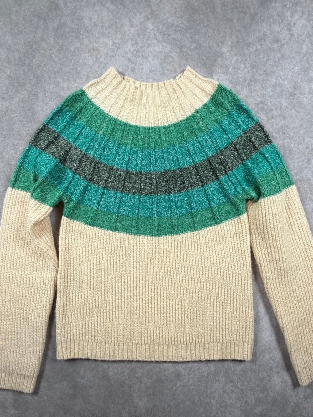 Greylin Womens XS Megan Sweater Green Cream Striped Funnel Neck Anthropologie
